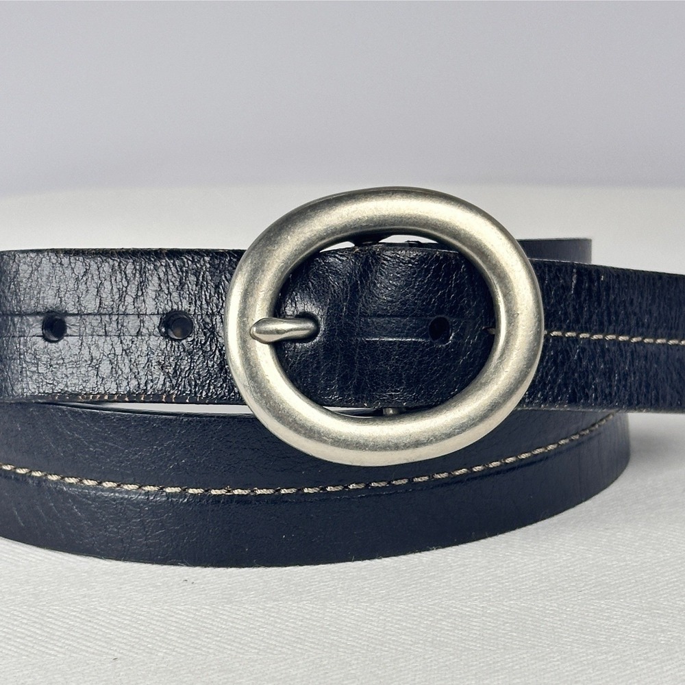 Black Leather GAP Belt Timeless Contrast Stitch Oval Buckle Large